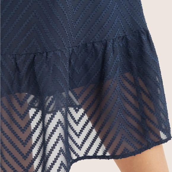 Bloomchic Plain Geometric Pocket Mesh Ruffle Sleeve Belted Wrap Dress - Picture 8 of 9